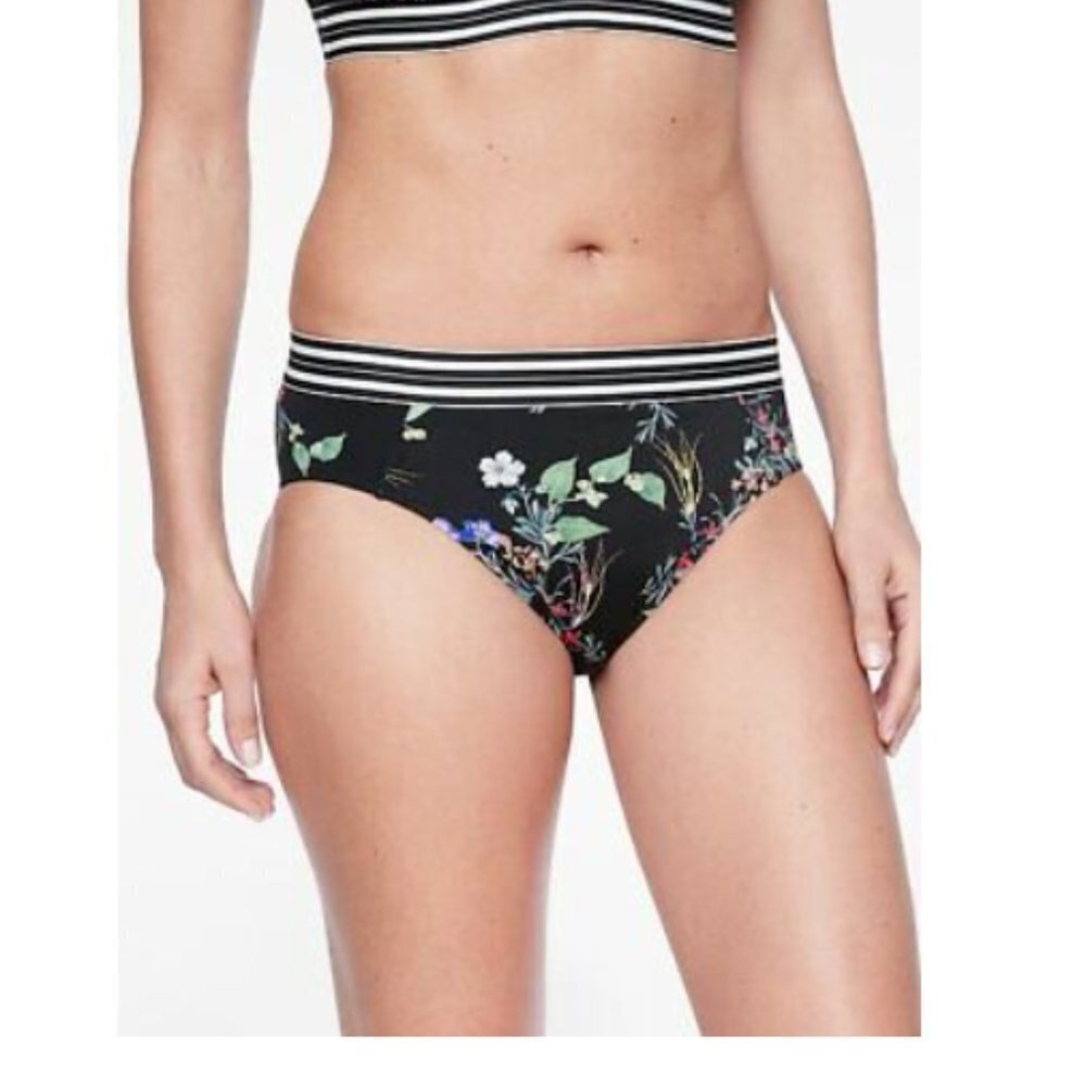 Athleta Gold Coast Floral Banded Swim Womens Bikini Bottoms Black Striped Size M